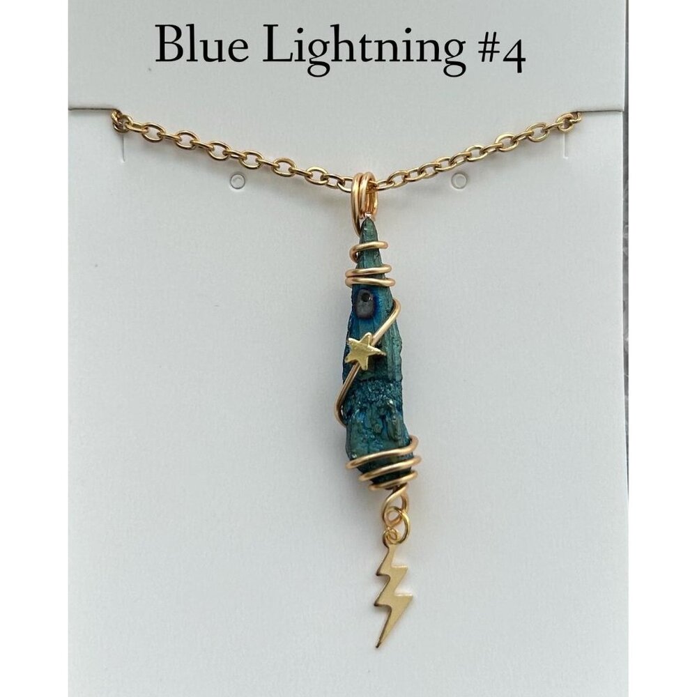 BLUE Aura Quartz Necklace - Wire Wrapped - Crystal Necklace Healing Metaphysical